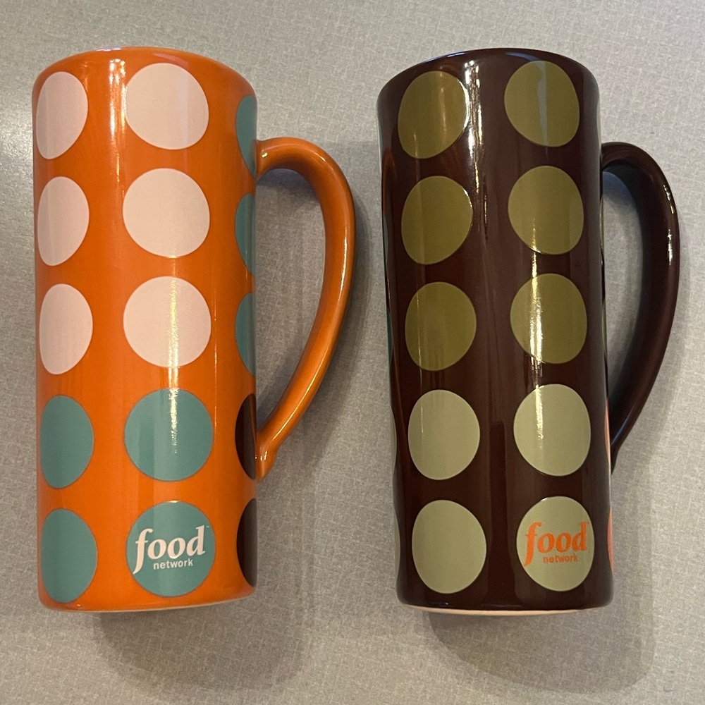 Food Network Polka Dot Mugs - Orange and Dark Brown